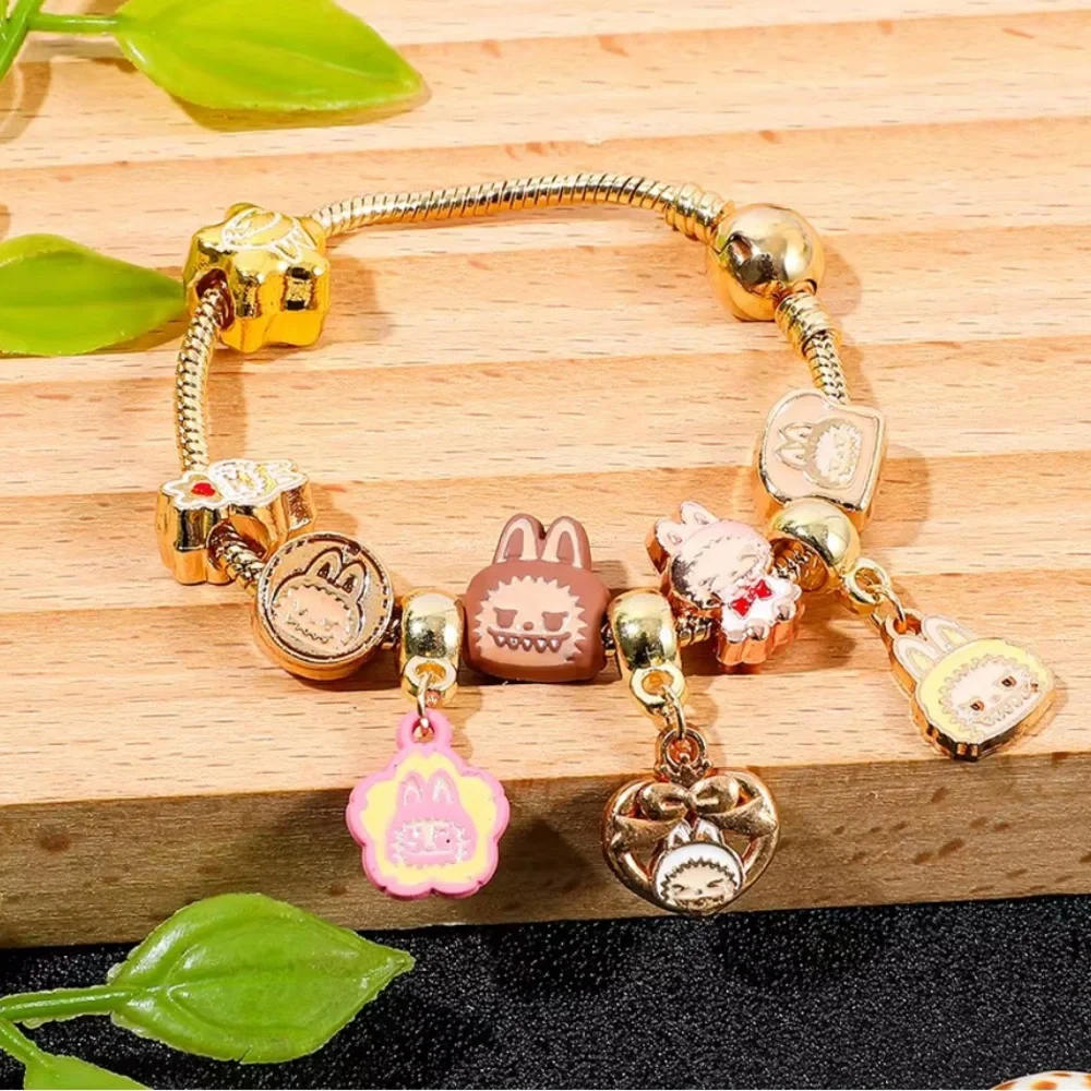 18K Gold Labubu Character Themed Fully Loaded Charm Bracelet Unisex Kawaii Anime - Picture 11 of 12